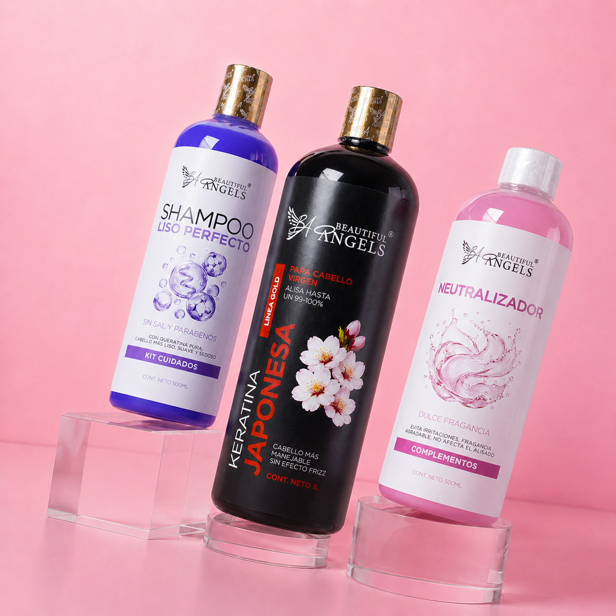 Kit Japonés Gold Cabello Virgen: Keratina Japonesa Gold 1L + Shampoo Liso Perfecto 500ML + Neutralizador 500ML