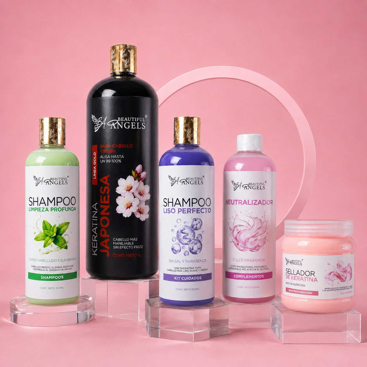 Kit Keratina Japonesa Gold 1L + Shampoo Limpieza Profunda 500ML + Shampoo Liso Perfecto 500ML  + Neutralizador 500ML + Sellador de Keratina 250ML