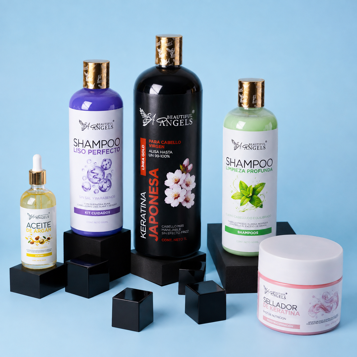 kit keratina Japonesa Gold 1L + Shampoo limpieza profunda 500ml + Shampoo liso perfecto 500ml+ sellador 250ml + Aceite argán