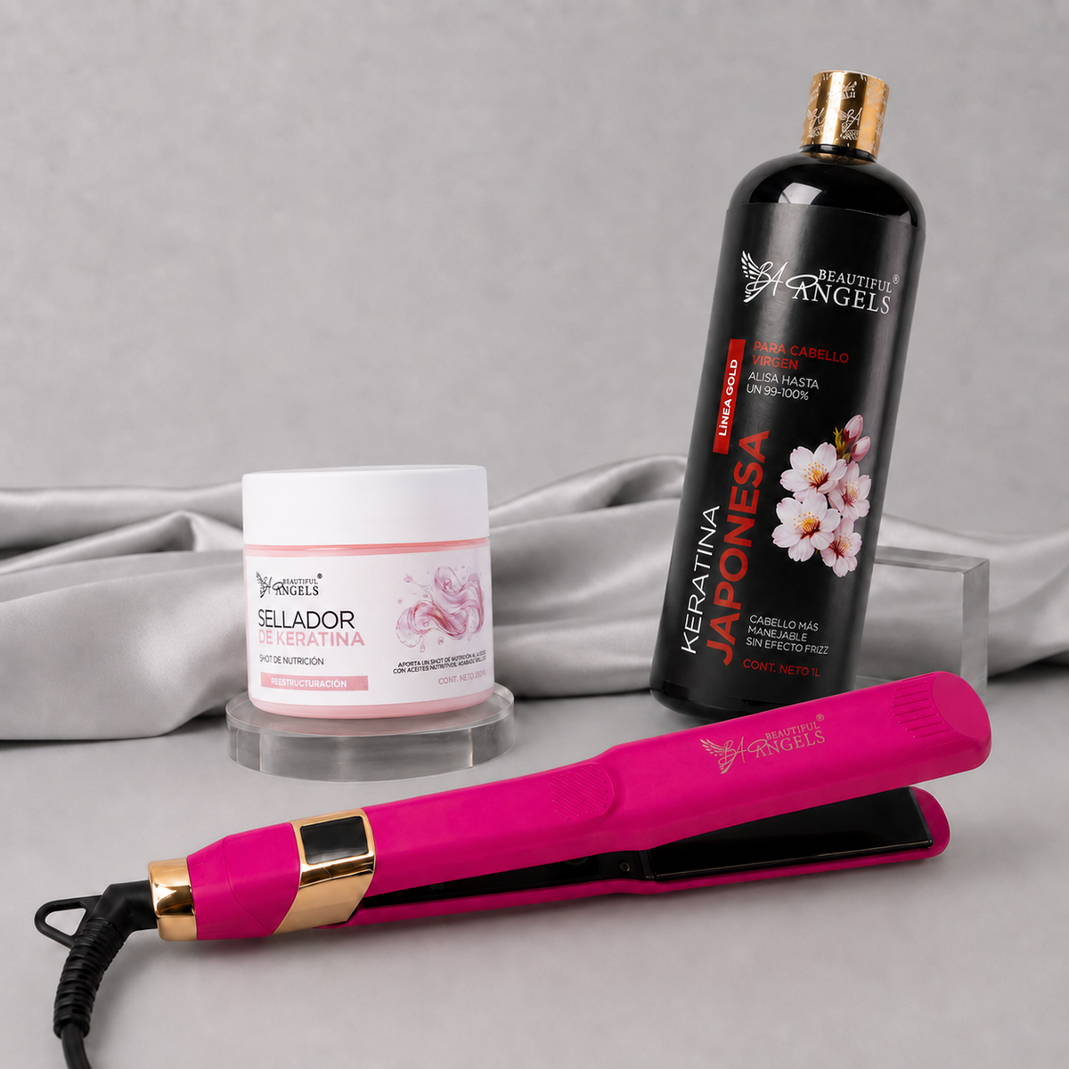 Kit Keratina Japonesa Gold 1L + Sellador de Keratina 25ml +Plancha Profesional Beautiful Angels