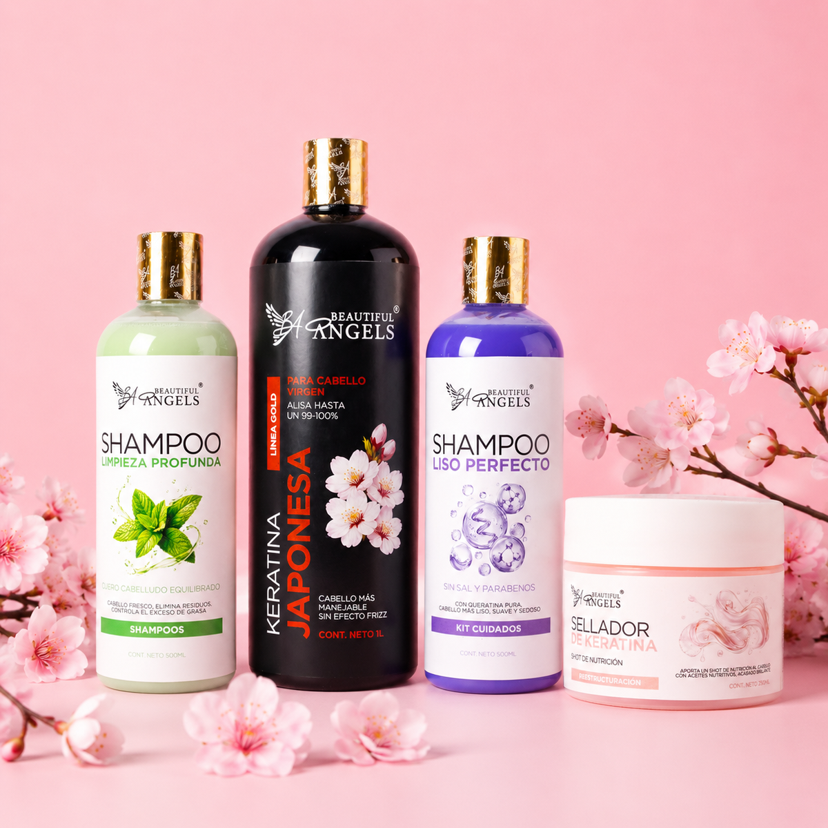 Kit Keratina Japonesa Gold 1 L + Shampoo Limpieza Profunda 500 ML + Sellador de Keratina 250 ML + Shampoo Liso Perfecto 500 ML