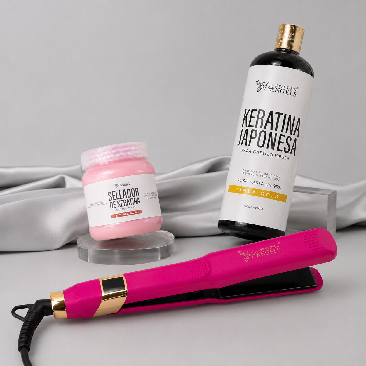 Kit Profesional de Alisado Keratina Japonesa Gold + Sellador de Keratina + Plancha Profesional de Nanotitanio