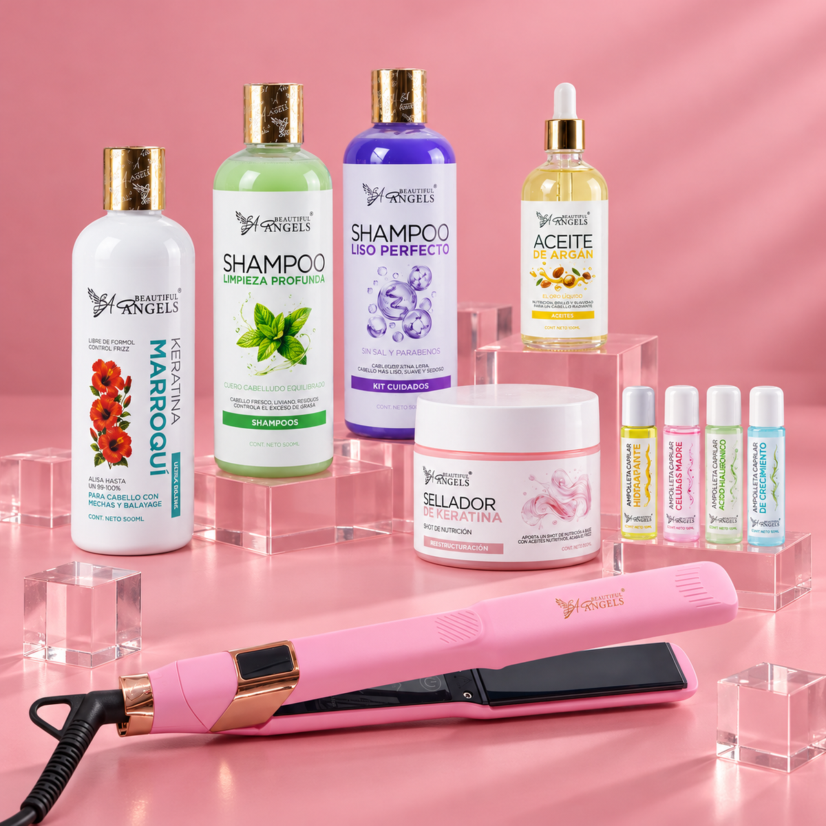 Kit Profesional Keratina Marroquí Silver Beautiful Angels 500ml- Brillo Espectacular que Realza tu Cabello, Controla el Frizz, Look Liso Natural y con Movimiento