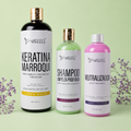 Kit Keratina Marroquí Gold + Shampoo Limpieza Profunda + Neutralizador: Logra un acabado más brillante, disciplinado y visualmente saludable.