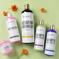 Kit Marroquí Gold Rutina Completa: Keratina Marroquí Gold + Shampoo Limpieza Profunda + Shampoo Liso Perfecto + Neutralizador + Sellador de Keratina  Frase complementaria: Prepara, alisa, sella y prolonga un liso brillante ideal para mechas y balayage.