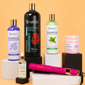 Kit Keratina Marroquí Gold 1L + Shampoo Limpieza 500ml + Shampoo Liso 500ml + Sellador de Keratina 250ml + Aceite de Argán 100ml + Plancha Beautiful Angels