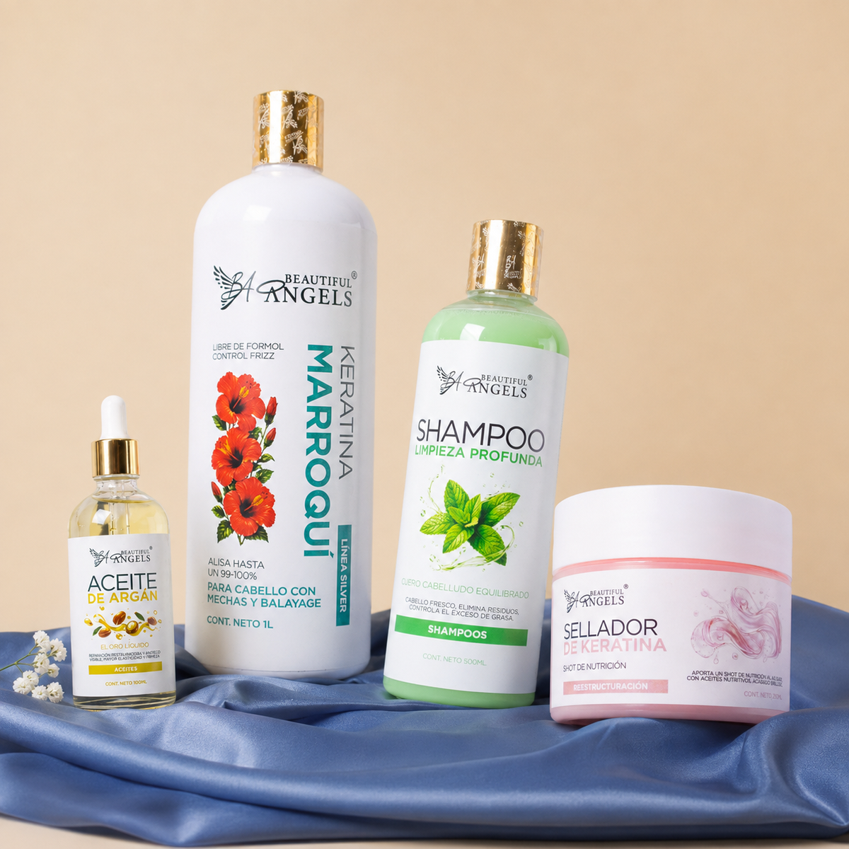 Kit Keratina Marroquí Silver 1L + Shampoo Limpieza Profunda 500ML + Sellador de Keratina 250ML + Aceite de Argán 100ML