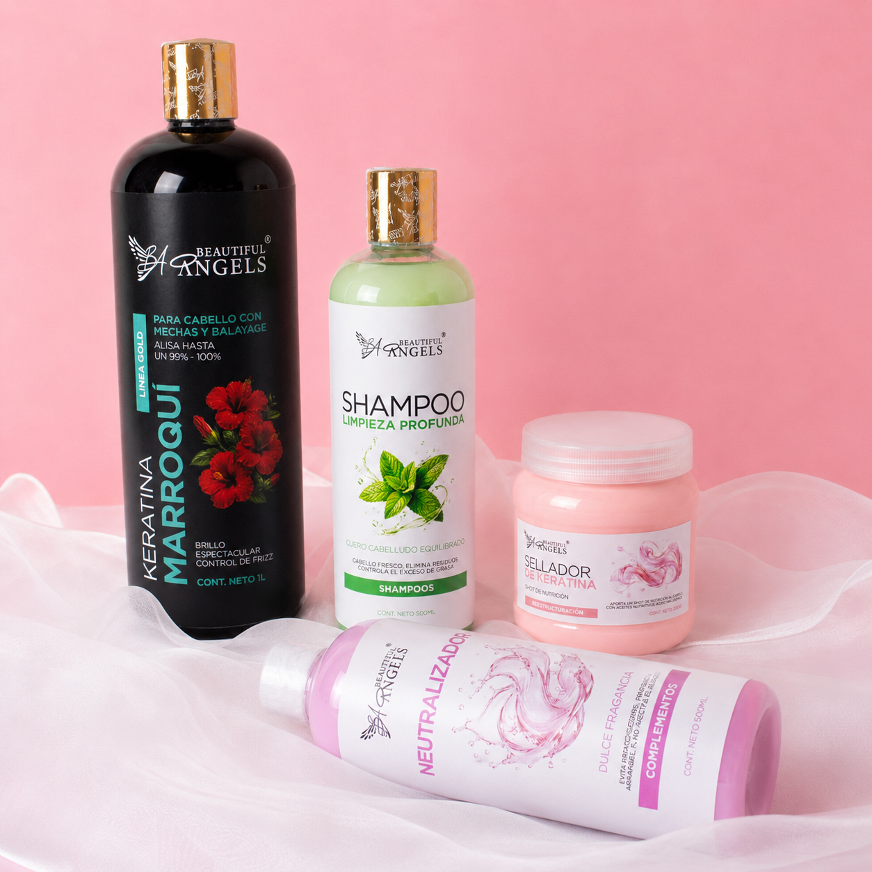Kit Keratina Marroquí Gold 1L + Shampoo Limpieza Profunda 500ML + Neutralizador 500ML + Sellador de Keratina 250ML