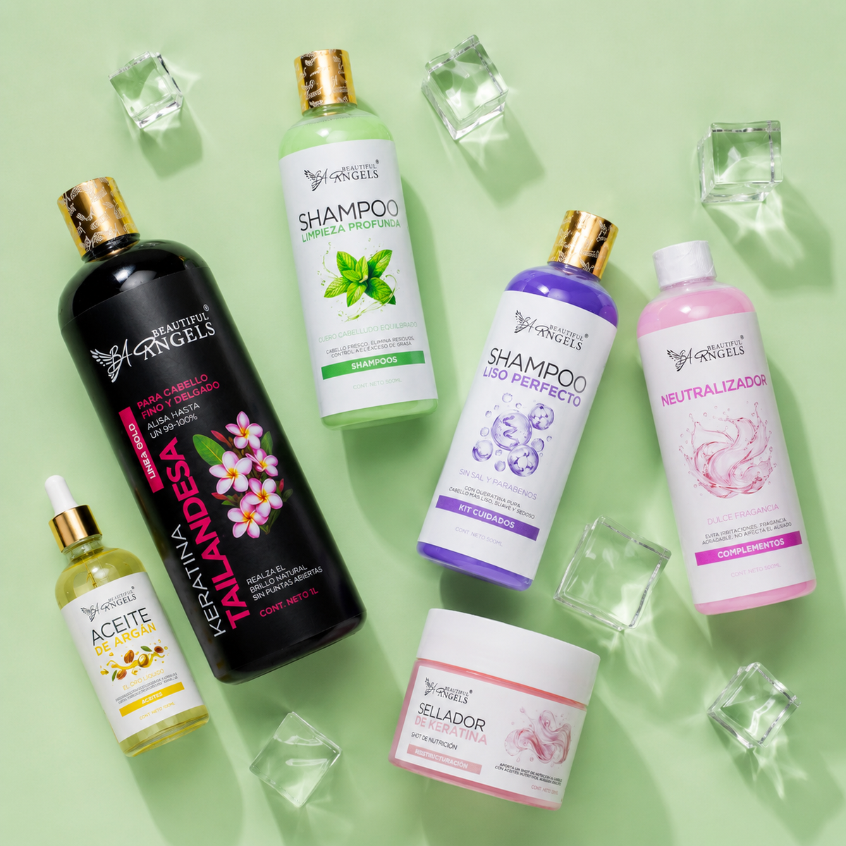 Kit Keratina Tailandesa Gold 1L + Shampoo Limpieza Profunda 500ML + Shampoo Liso Perfecto 500ML + Neutralizador 500ML + Sellador de Keratina 250ML + Aceite de Argán 100ML
