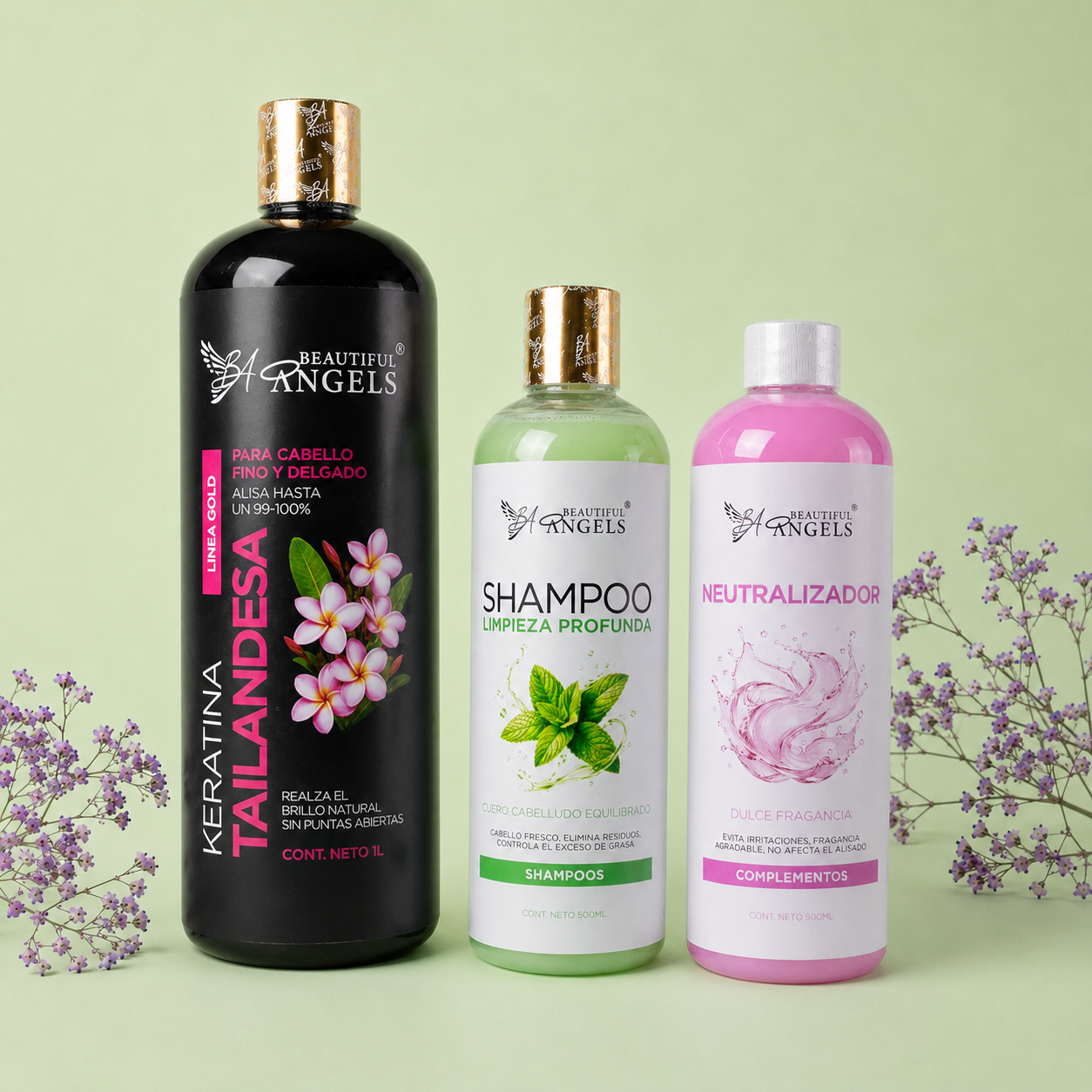 Kit Keratina Tailandesa Gold 1L + Shampoo Limpieza Profunda 500ML + Neutralizador 500ML