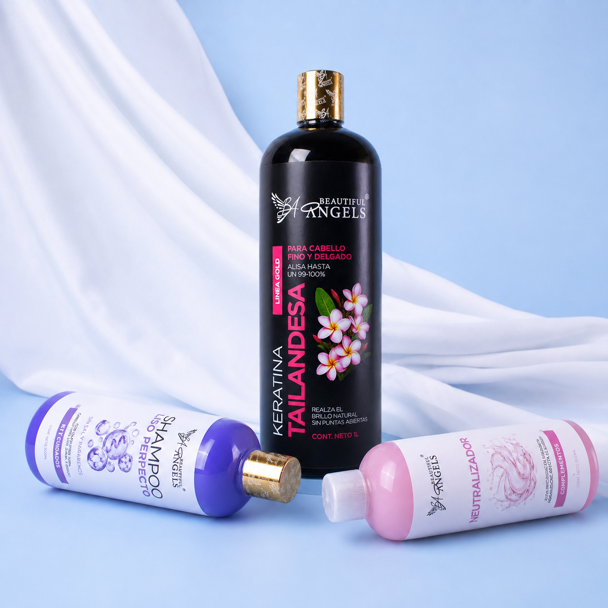 Kit Keratina Tailandesa Gold 1L + Shampoo Liso Perfecto 500ML + Neutralizador 500ML