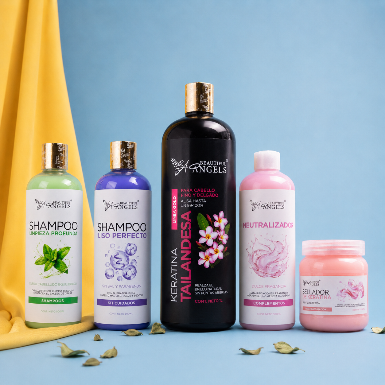 Kit Keratina Tailandesa Gold 1L  + Shampoo Limpieza Profunda 500ML + Shampoo Liso Perfecto 500ML + Neutralizador 500ML + Sellador de Keratina 250ML