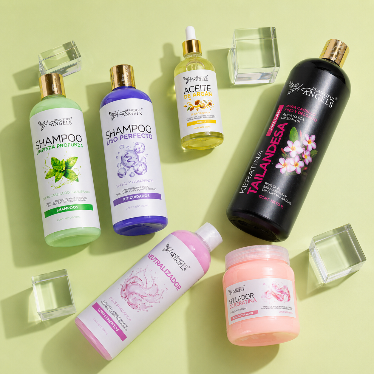 Kit Keratina Tailandesa Gold 1L + Shampoo Limpieza Profunda 500ML + Shampoo Liso Perfecto 500ML + Neutralizador 500ML + Sellador de Keratina 250ML + Aceite de Argán 100ML