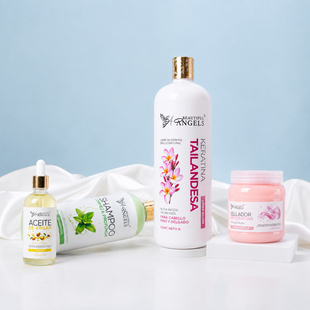 Kit Keratina Tailandesa Silver 1L + Shampoo Limpieza Profunda 500ML+ Sellador de Keratina 250ML + Aceite de Argán 100ML