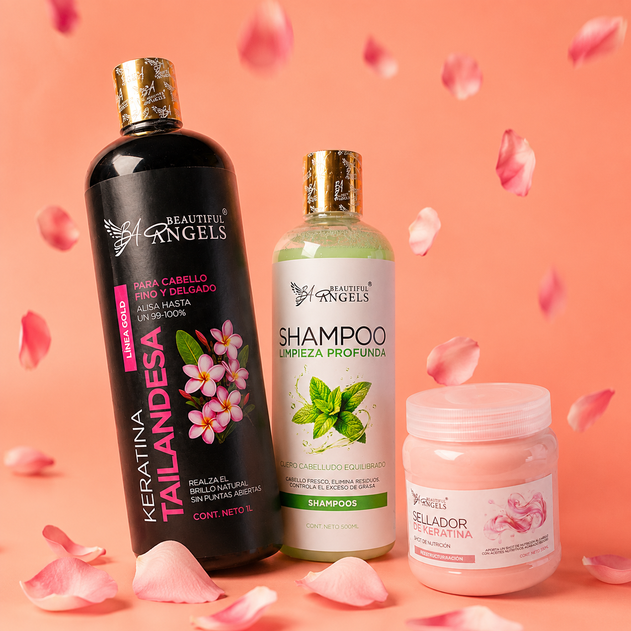 kit keratina tailandesa Gold 1L + Shampoo limpieza profunda 500ml + sellador 250ml
