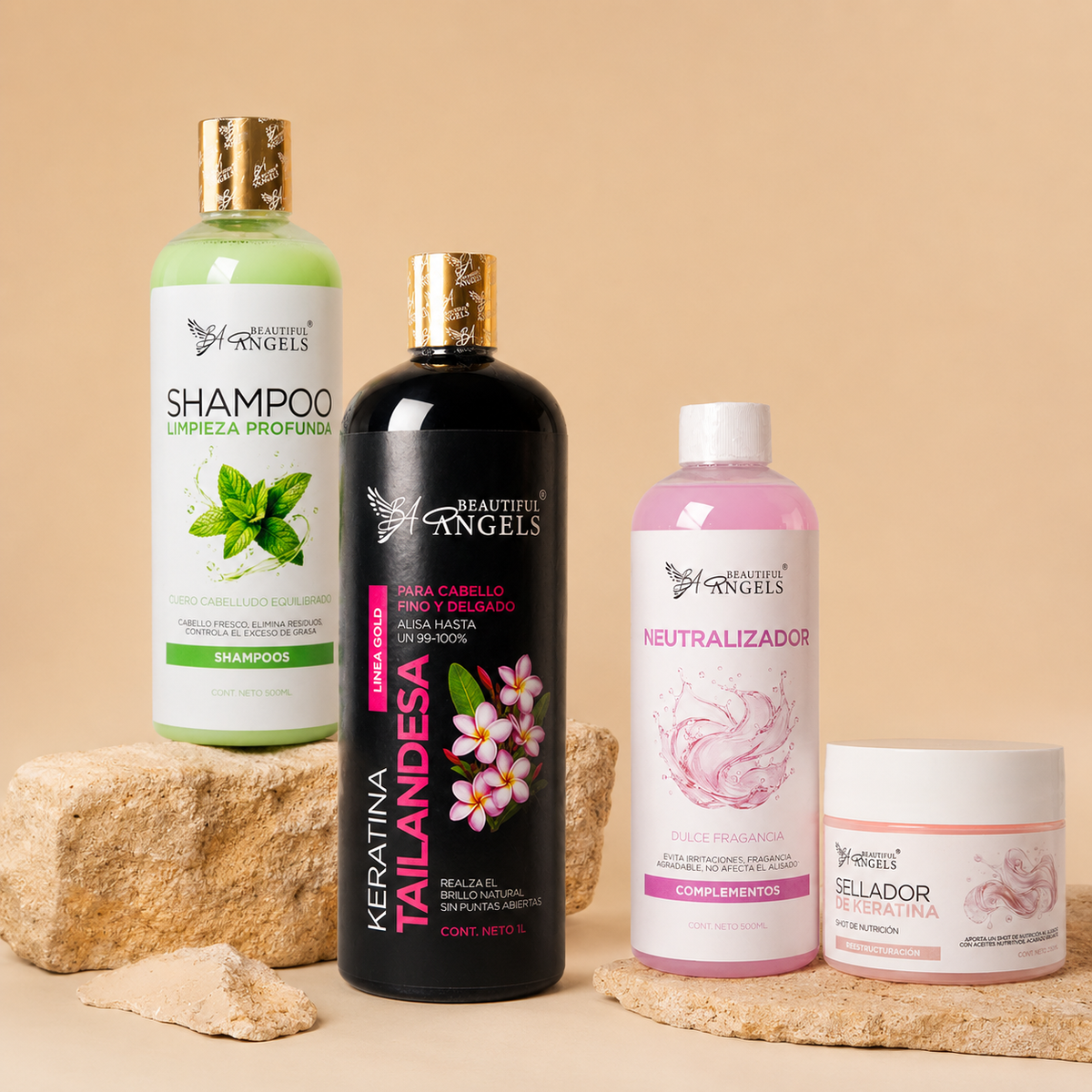 Kit Keratina Tailandesa Gold 1L + Shampoo Limpieza Profunda 500ML + Neutralizador 500ML + Sellador de Keratina 250ML