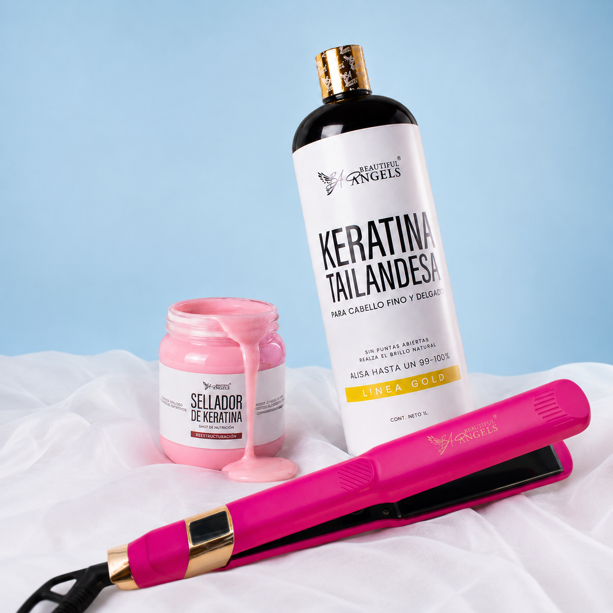 Kit Profesional de Alisado Keratina Tailandesa Gold + Sellador de Keratina + Plancha Profesional de Nanotitanio