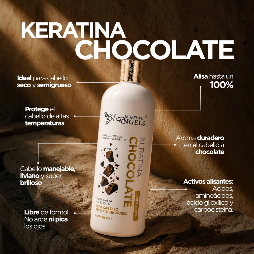 Keratina Chocolate Silver — Beautiful Angels Ideal para cabello grueso · Nutre profundamente mientras controla el volumen y el frizz
