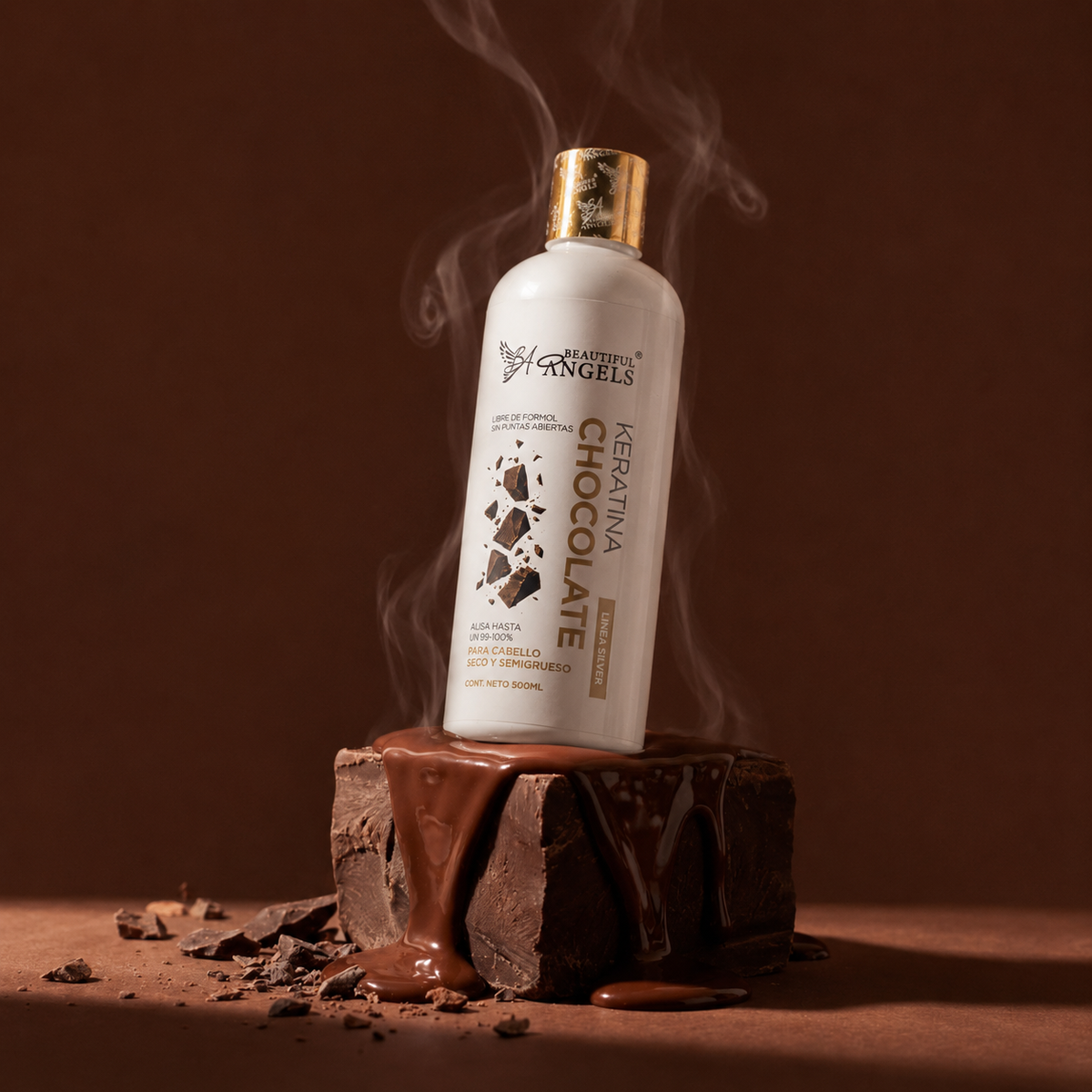 Kit Básico Keratina Chocolate Silver Beautiful Angels 500ml | Con Aceite de Macadamia y Vitamina E | Para Cabello Seco y Semigrueso | Alisado Natural, Suavidad y Aroma a Chocolate