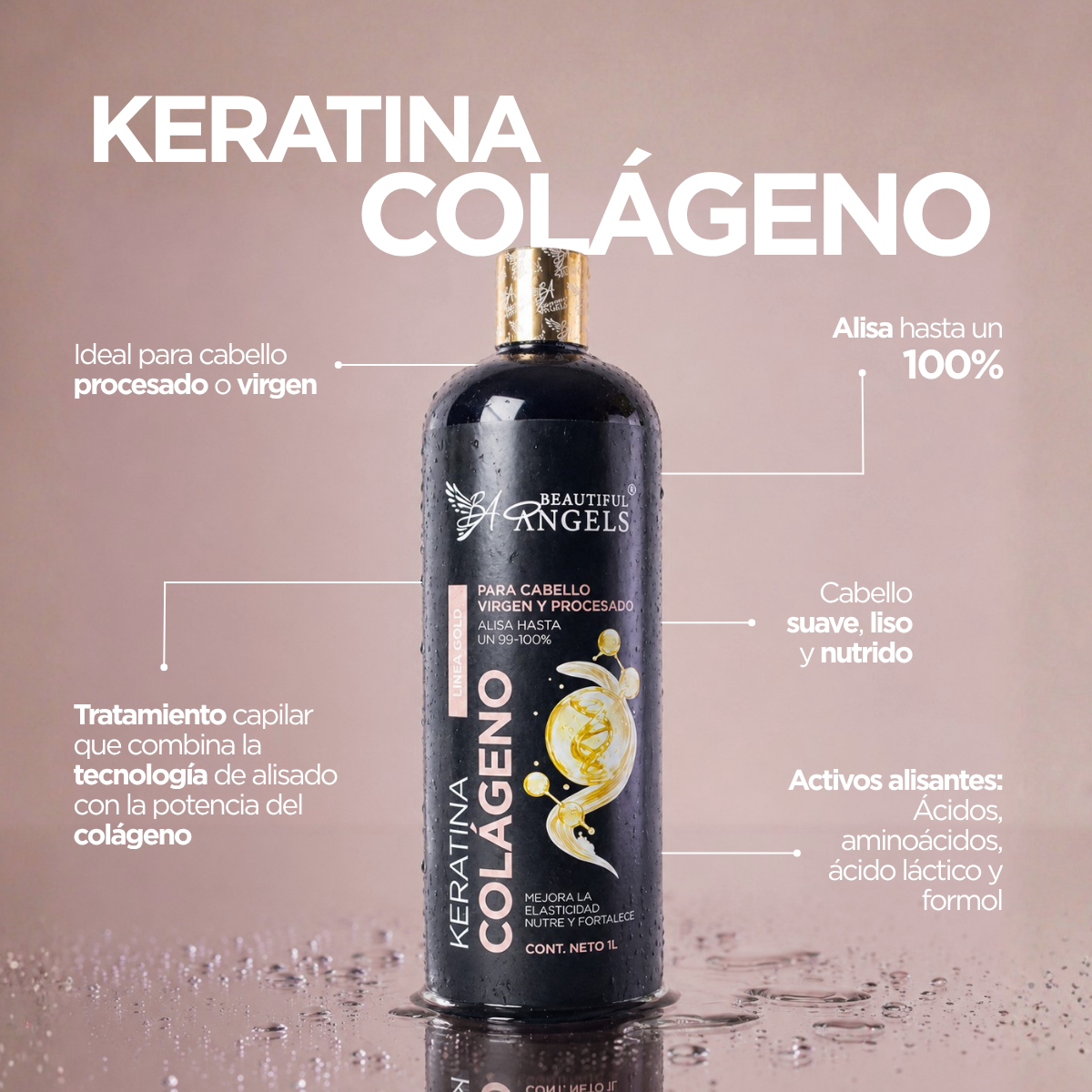 Kit Básico de Keratina Colágeno Gold para Cabello Procesado o Virgen – Beautiful Angels