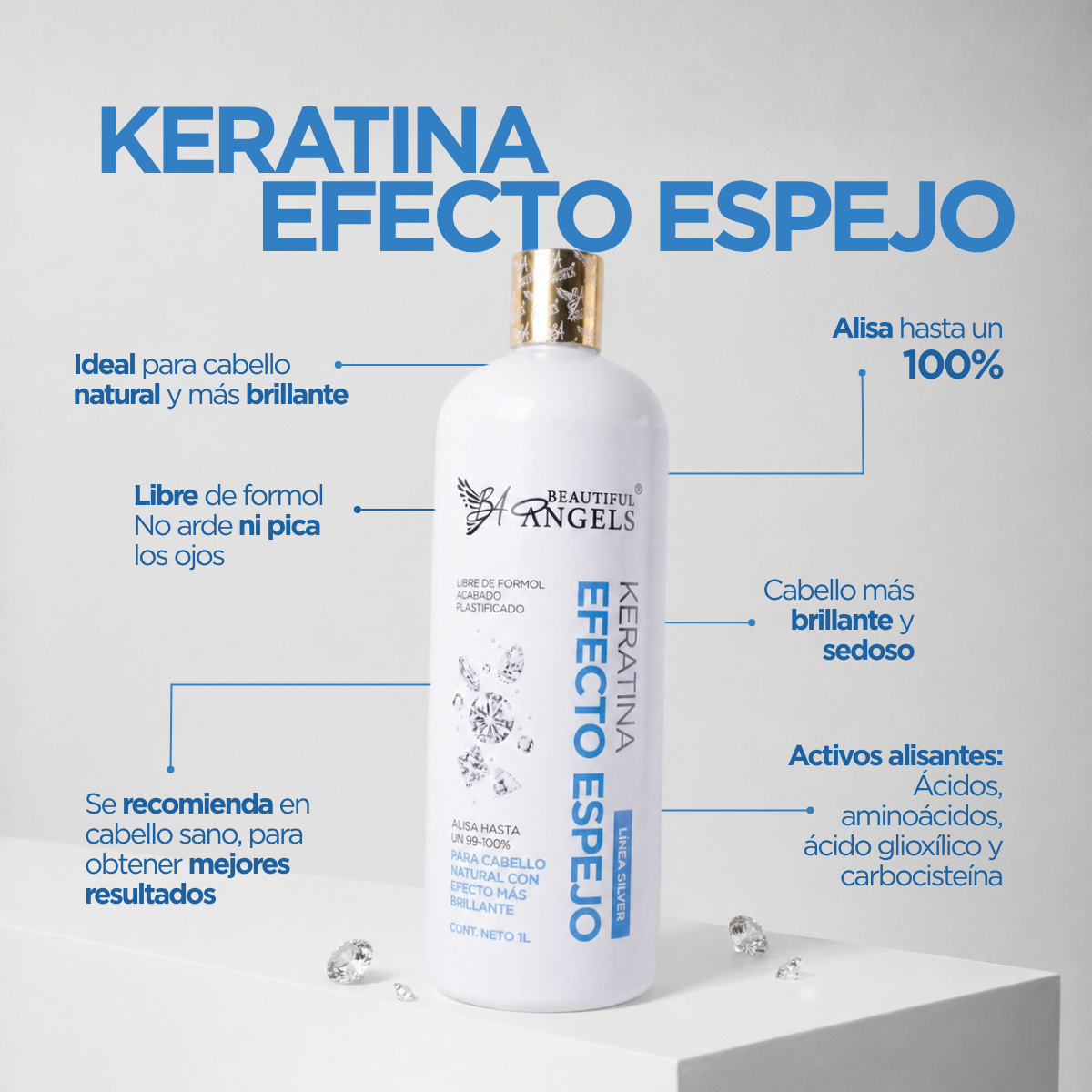 Kit Basico Keratina Efecto Espejo Silver de Beautiful Angels Alisado perfecto con acabado espejo · Ideal para cabello natural y saludable