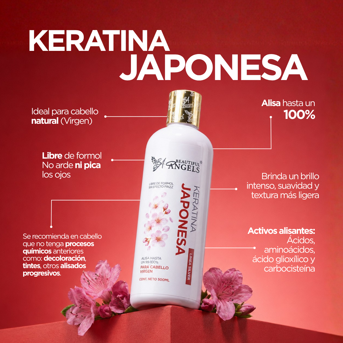 Keratina Japonesa Silver — Beautiful Angels Ideal para cabello natural (virgen) ·  suavidad y brillo intenso