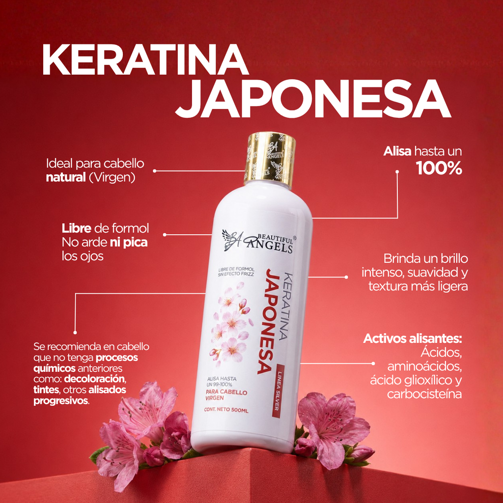 Kit Básico Japonesa Beautiful Angels 500ml — Alisado Profesional para Cabello Virgen y Natural, Cabello Liso, Suave y Saludable