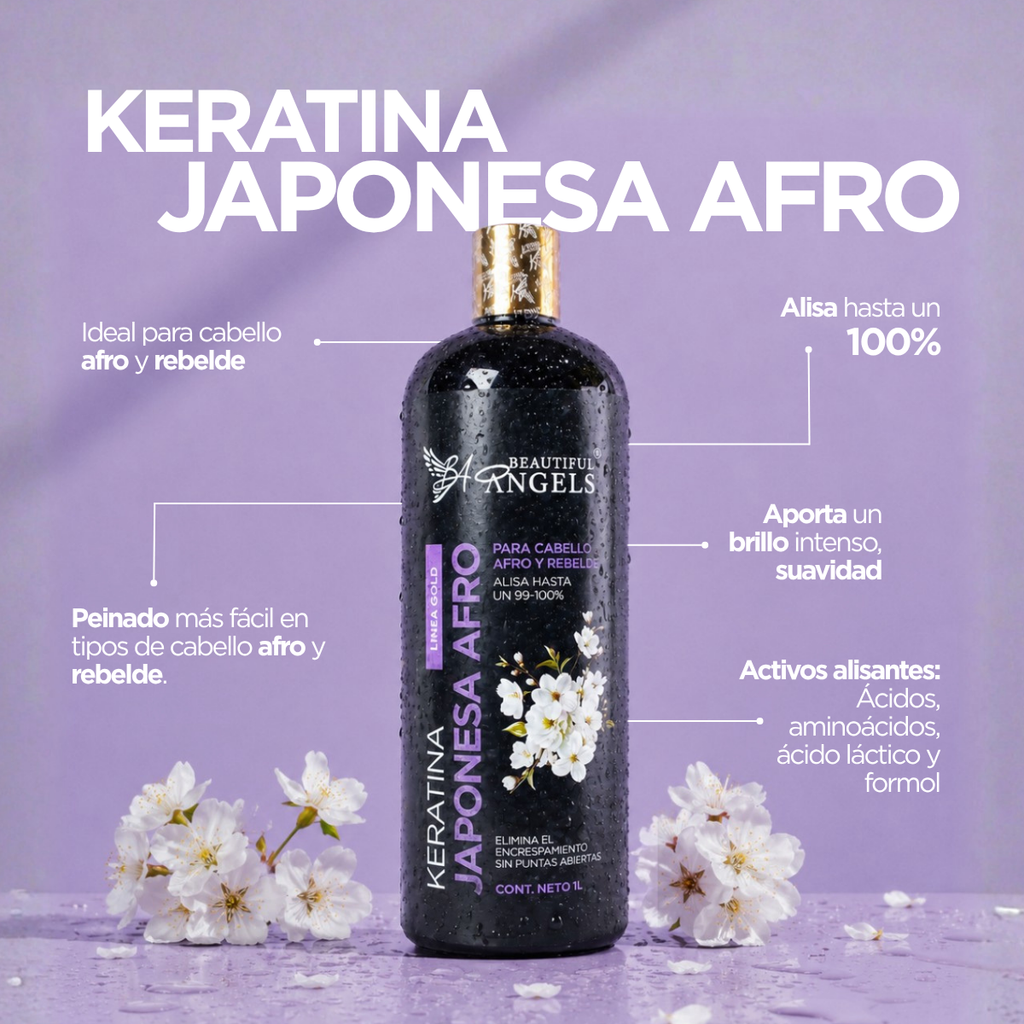 Keratina Japonesa Afro Gold Beautiful Angels para Cabello Afro y Rebelde