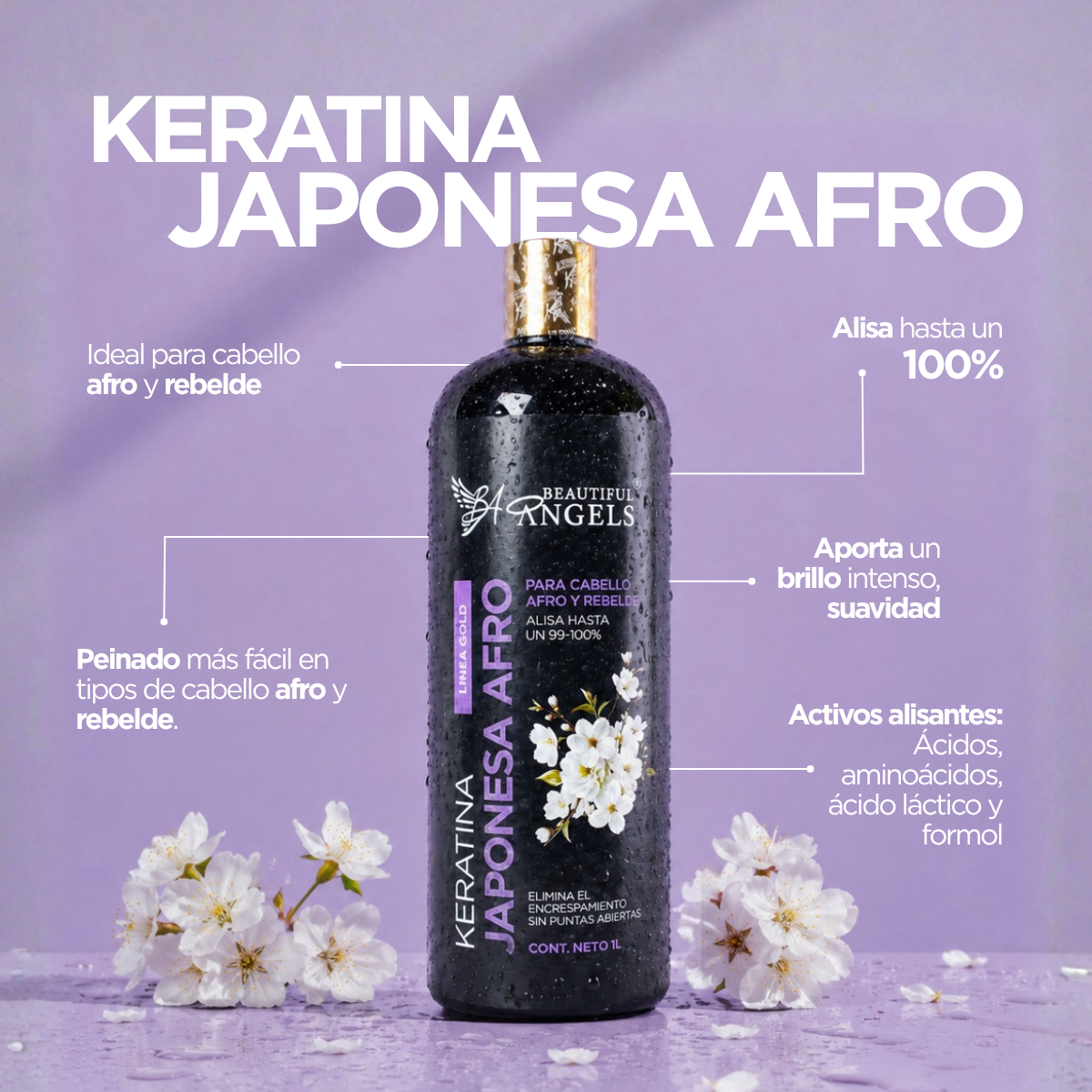 Keratina Japonesa Afro Gold Beautiful Angels para Cabello Afro y Rebelde