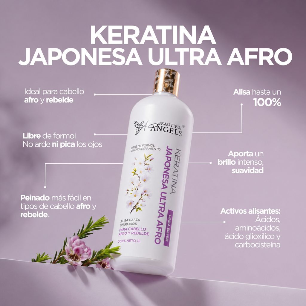 Keratina Japonesa Ultra Afro Silver — Beautiful Angels Ideal para cabello rizo, grueso y rebelde ·