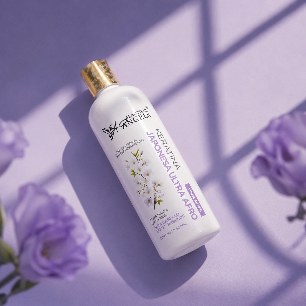Kit Básico Keratina Japonesa Ultra Afro Silver Beautiful Angels 500ml | Cabello Liso, Sedoso y Manejable | Ideal para Cabello Afro, Crespo y Rebelde | Brillo Intenso y Resultados Duraderos