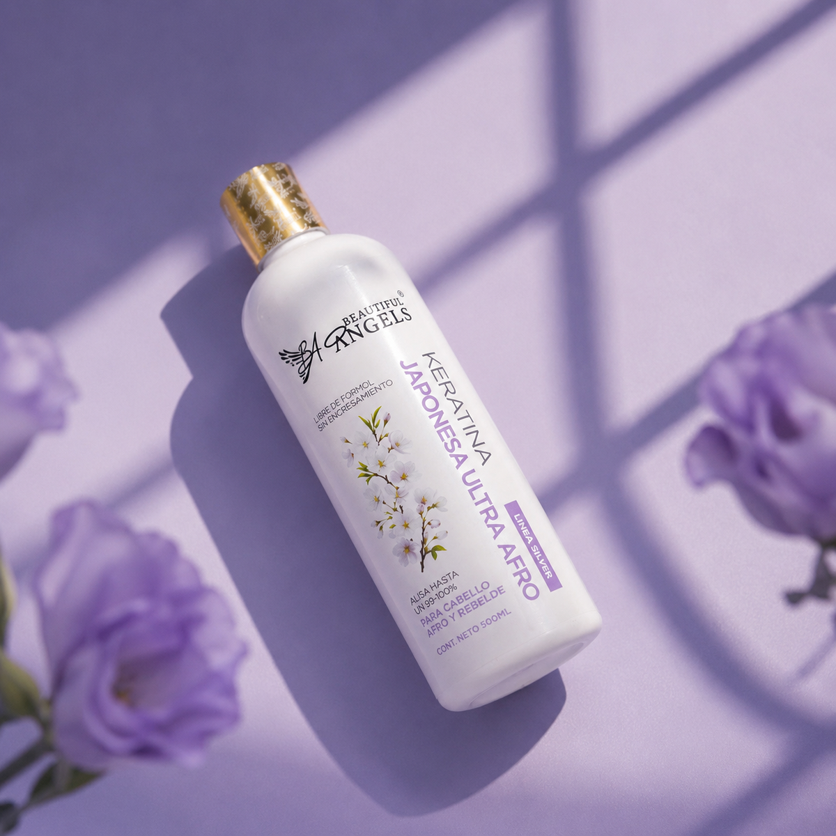 Kit Básico Keratina Japonesa Ultra Afro Silver Beautiful Angels 500ml | Cabello Liso, Sedoso y Manejable | Ideal para Cabello Afro, Crespo y Rebelde | Brillo Intenso y Resultados Duraderos