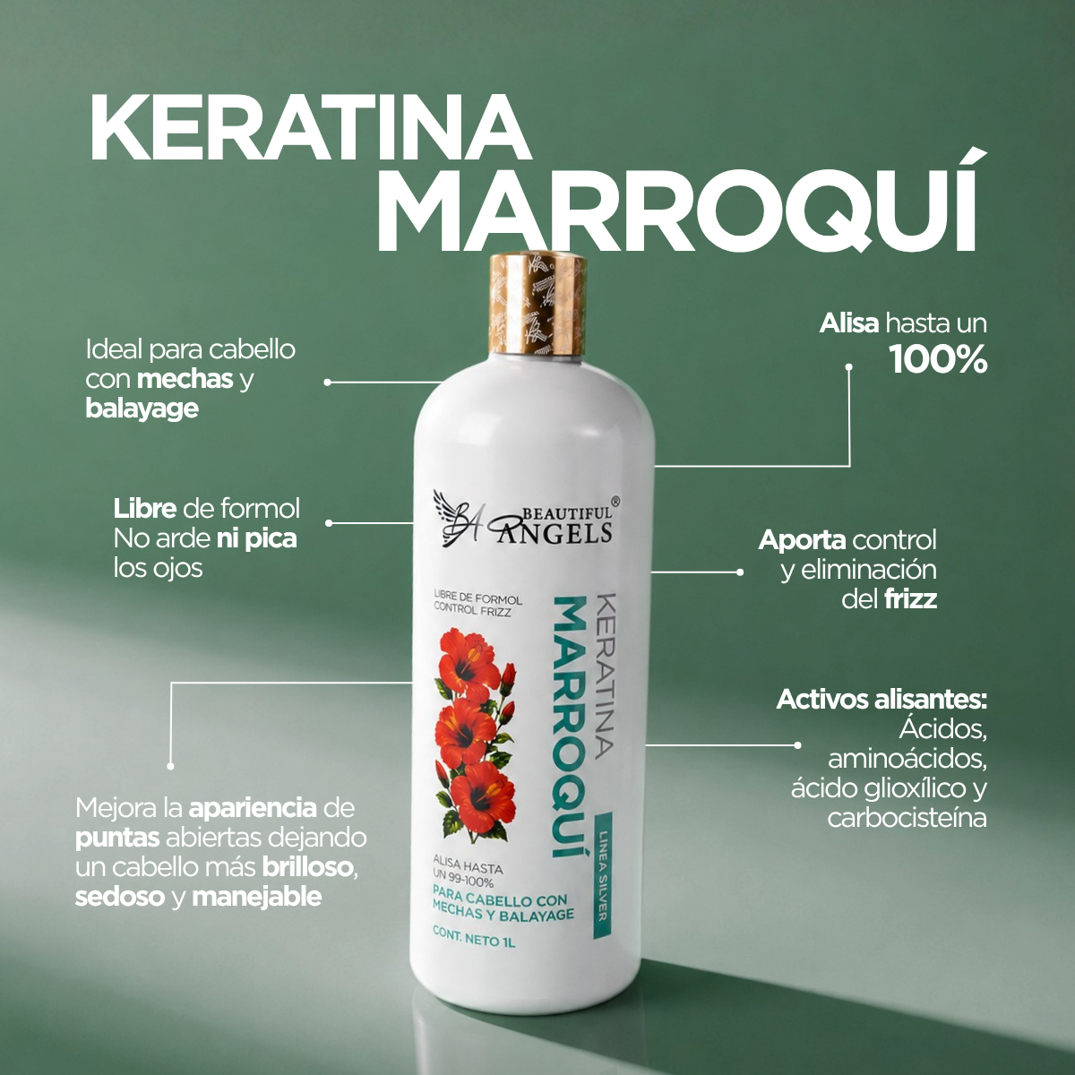 Kit Profesional Keratina Marroquí Silver — Beautiful Angels · Ideal para cabellos con mechas, balayage y otros procesos de coloración