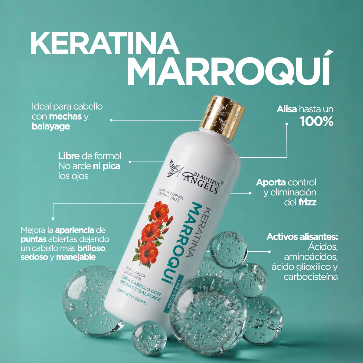 Kit Básico Keratina Marroquí Silver Beautiful Angels 500ml | Ideal para Mechas y Balayage | Control del Frizz, Brillo Intenso, Puntas Selladas y Cabello Sedoso y Manejable