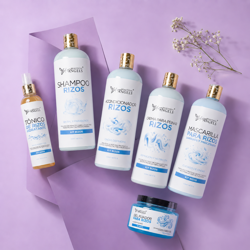 Kit Completo Rizos Beautiful Angels 1lt: Nutrición, Reparación, Definición y Fijación Flexible para Rizos Saludables