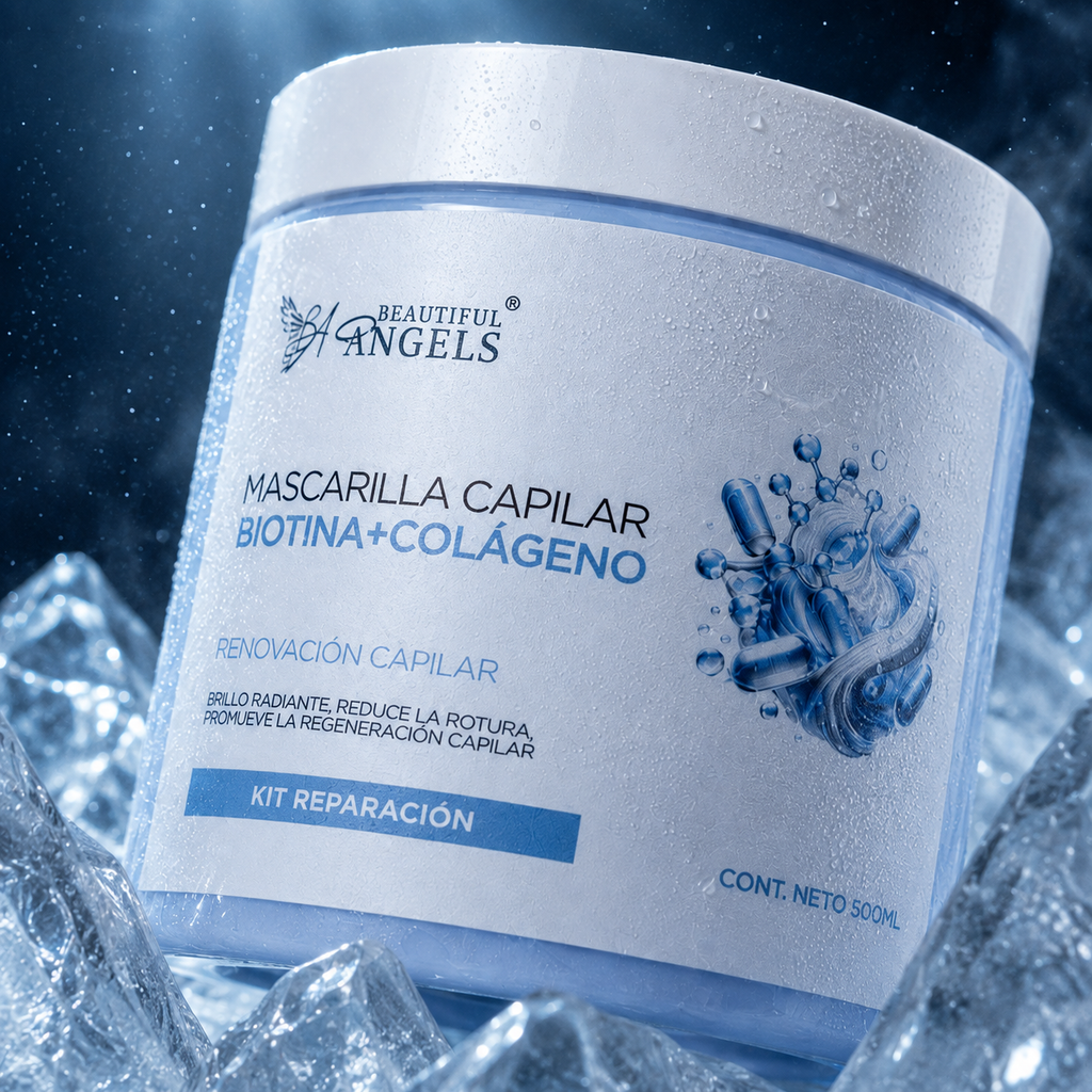 Mascarilla Capilar Biotina y Colágeno Beautiful Angels: Nutre Profundamente, Fortalece las Fibras desde la Raíz hasta las Puntas, Proporciona Elasticidad y Vitalidad y Reduce la Rotura y las Puntas Abiertas para un Cabello más Resistente y Duradero