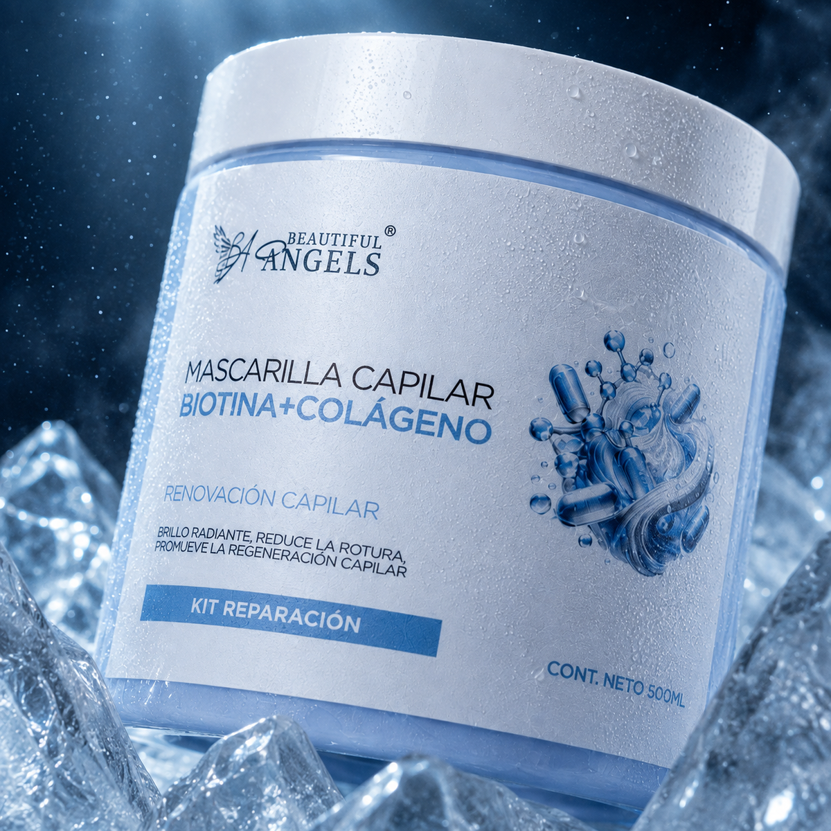 Mascarilla Capilar Biotina y Colágeno Beautiful Angels: Nutre Profundamente, Fortalece las Fibras desde la Raíz hasta las Puntas, Proporciona Elasticidad y Vitalidad y Reduce la Rotura y las Puntas Abiertas para un Cabello más Resistente y Duradero