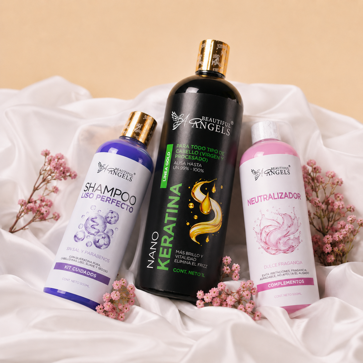 Kit Nanokeratina Gold 1L + Shampoo Liso Perfecto 500ML + Neutralizador 500ML