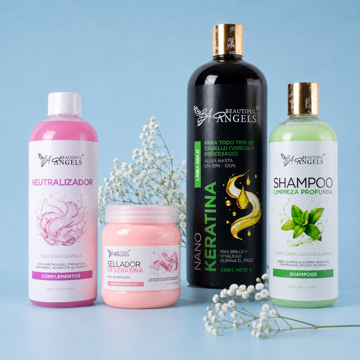 Kit Nanokeratina Gold 1L + Shampoo Limpieza Profunda 500ML + Neutralizador 500ML + Sellador de Keratina 250ML