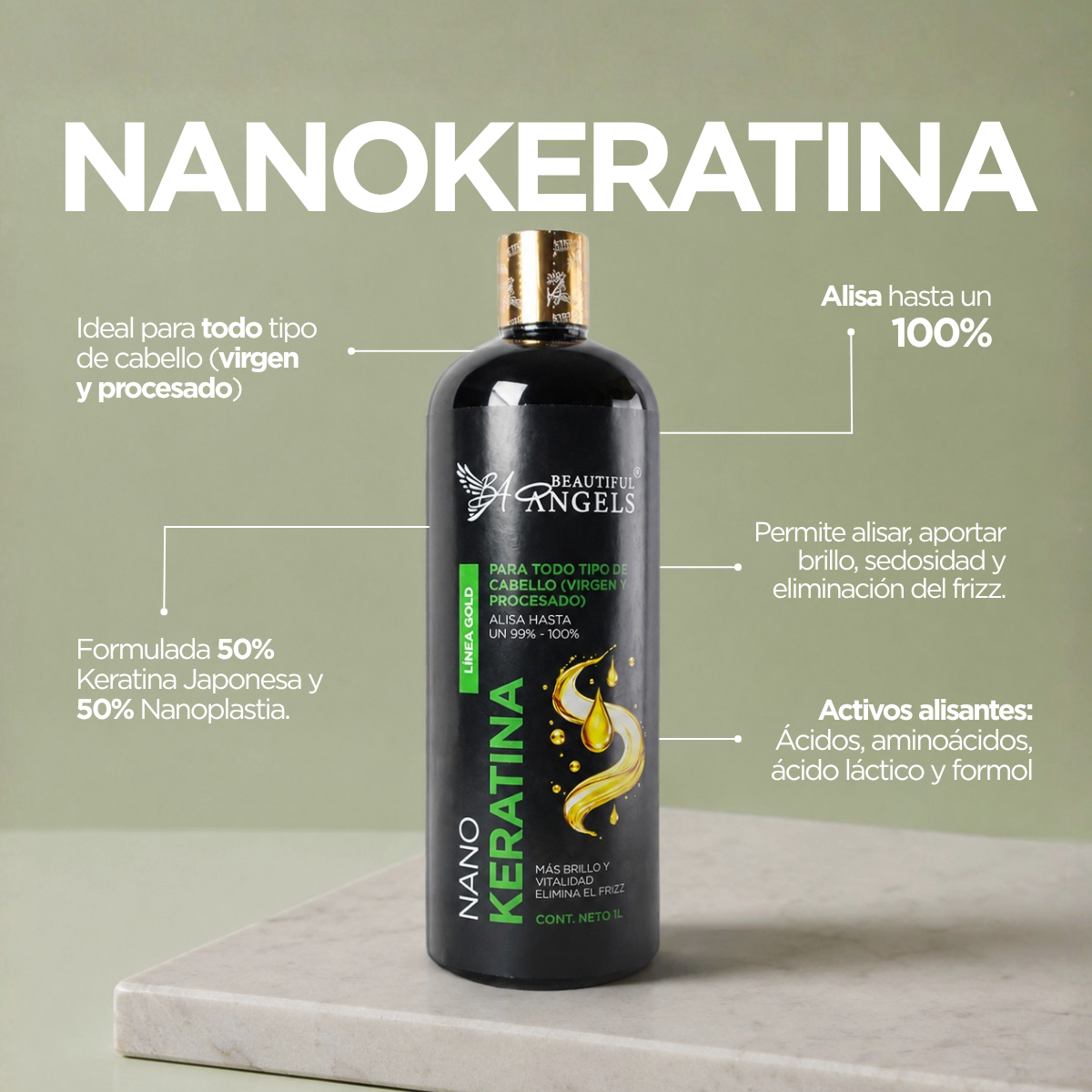 Nanokeratina Gold para Cabello Natural y Poco Procesado – Beautiful Angels