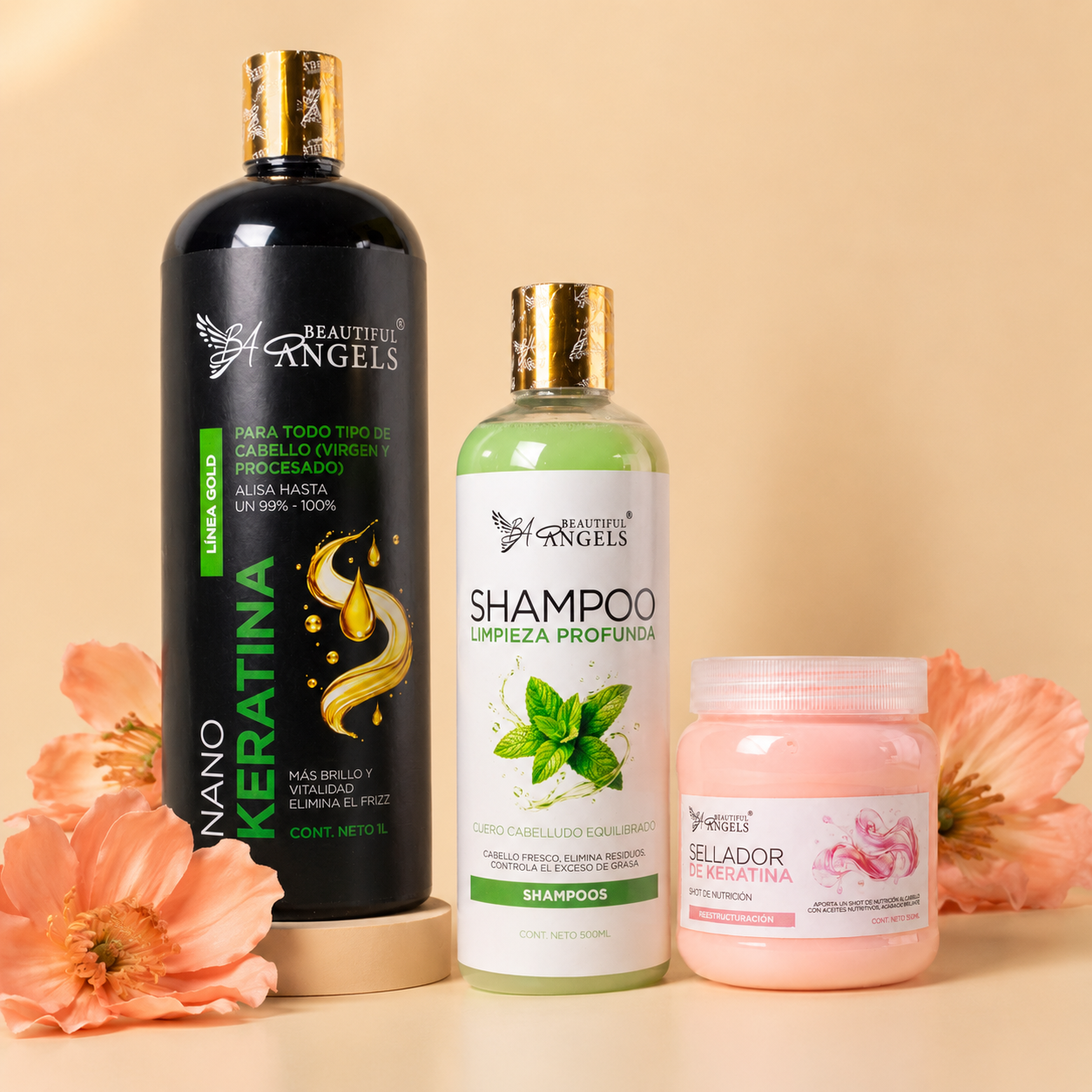 kit Nanokeratina Gold 1L + Shampoo limpieza profunda 500ml + sellador 250ml
