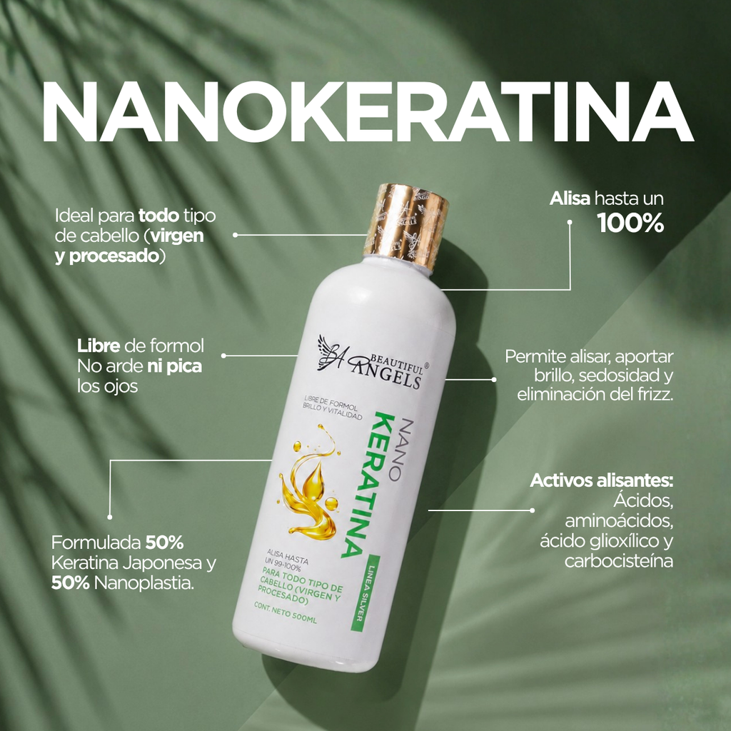 Kit Básico Nanokeratina Beautiful Angels 500ml — Ideal para Cabello Virgen y Procesado, Brillo que Refleja Vitalidad y Salud