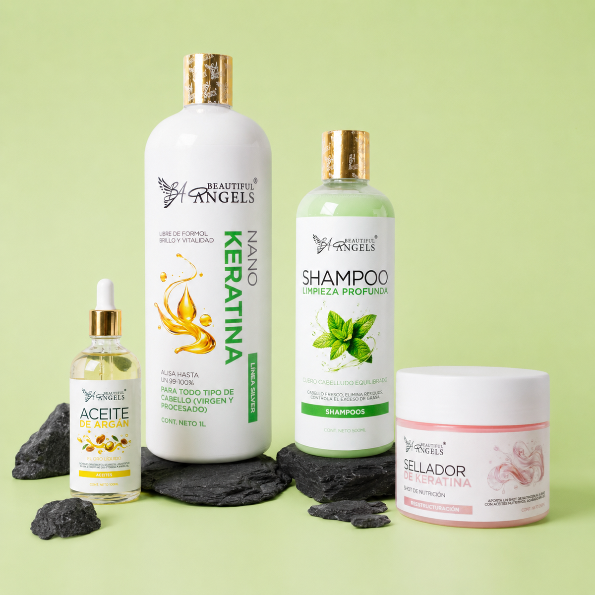 Kit Nanokeratina Silver 1L + Shampoo Limpieza Profunda 500ML + Sellador de Keratina 250ML + Aceite de Argán 100ML