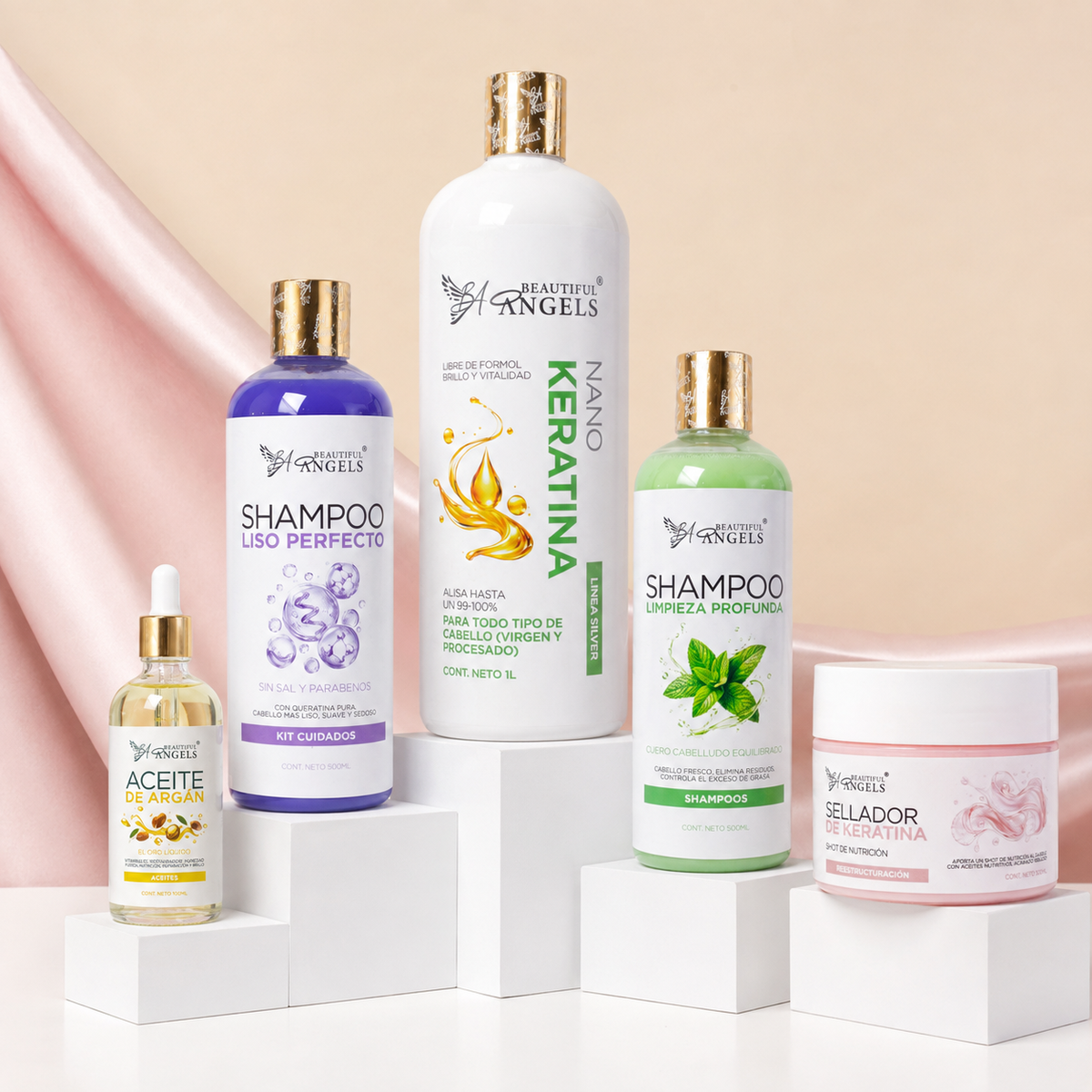Kit Nanokeratina Silver 1L + Shampoo Limpieza Profunda 500ML + Shampoo Liso Perfecto 500ML + Sellador 250ML + Aceite de Argan 100ML