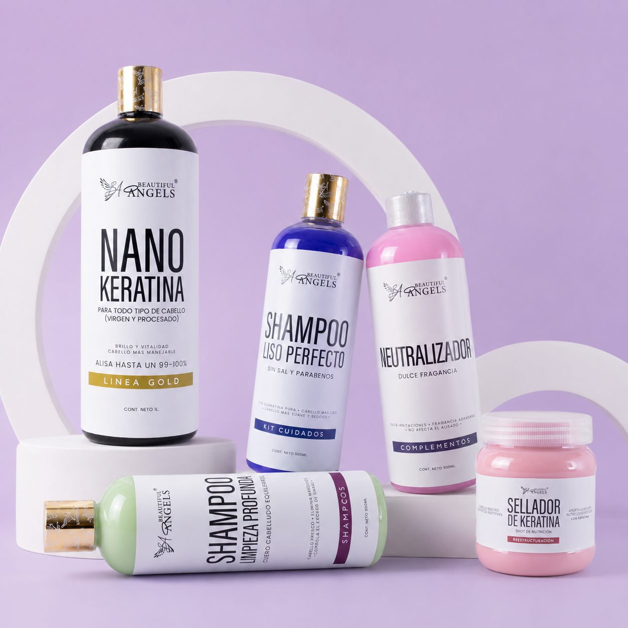 Kit Nanokeratina Gold + Shampoo Limpieza Profunda + Shampoo Liso Perfecto + Neutralizador + Sellador de Keratina