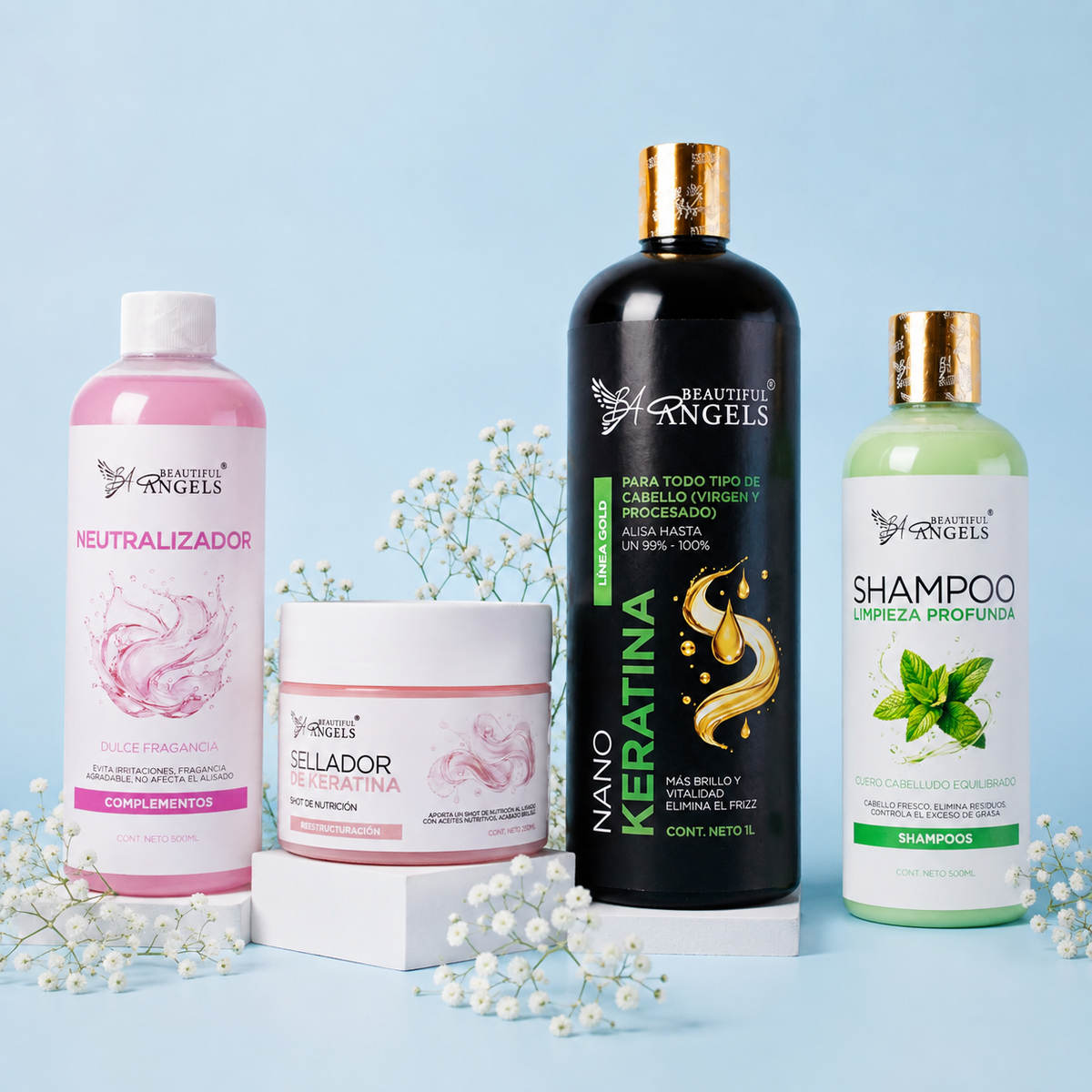 Kit Nanokeratina Gold 1L + Shampoo Limpieza Profunda 500ML + Neutralizador 500ML + Sellador de Keratina 250ML