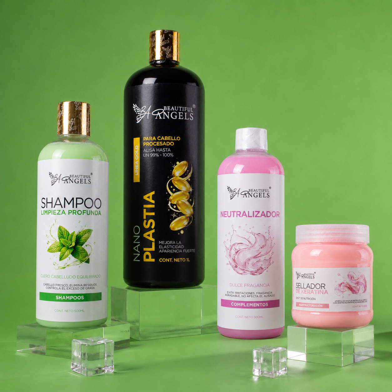 Kit Nanoplastia Gold Cuidado Intensivo: Nanoplastia Gold 1L + Shampoo Limpieza Profunda 500ML + Neutralizador 500ML + Sellador de Keratina 250ML