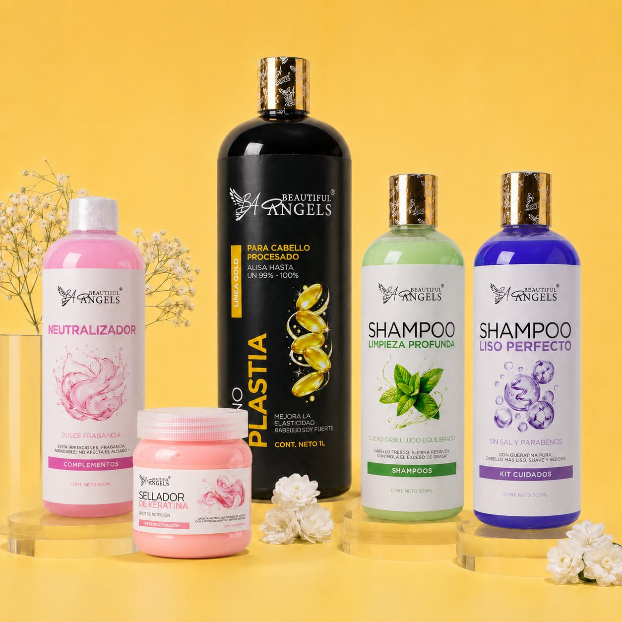 Kit Nanoplastia Gold 1L+ Shampoo Limpieza Profunda 500ML+ Shampoo Liso Perfecto 500ML+ Neutralizador 500ML+ Sellador de Keratina 250ML
