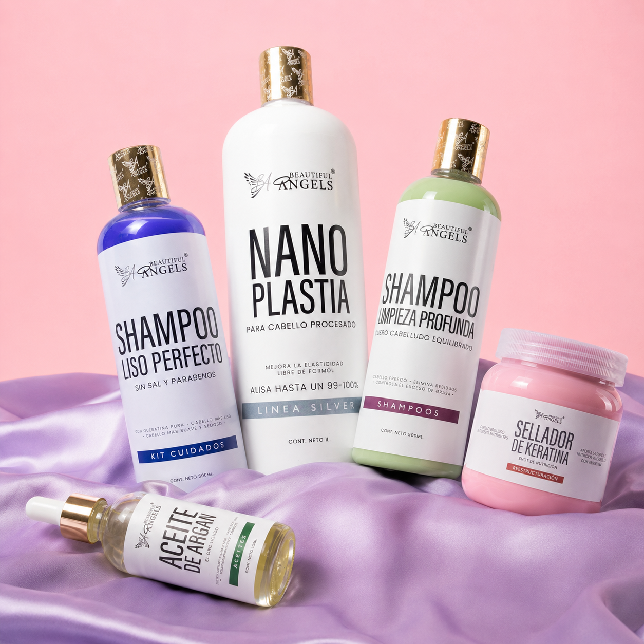Kit Nanoplastia Silver+ Shampoo Limpieza Profunda + Shampoo Liso + Sellador +Aciet de Argan