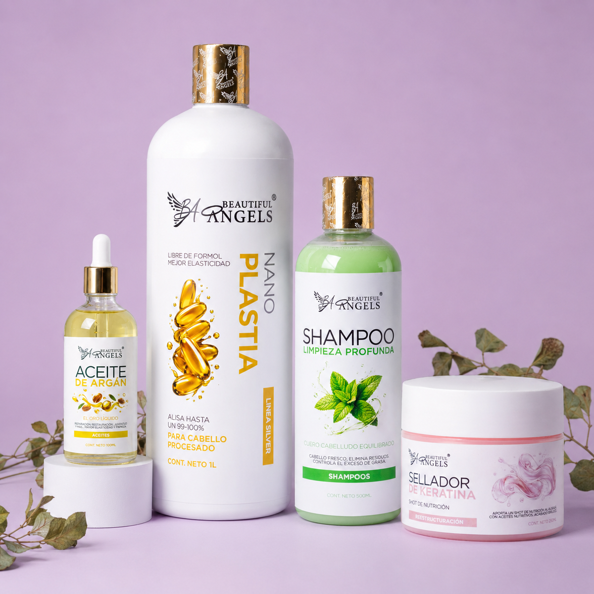 Kit Nanoplastia Silver 1L + Shampoo Limpieza Profunda 500ML + Sellador de Keratina 250ML + Aceite de Argán 100ML